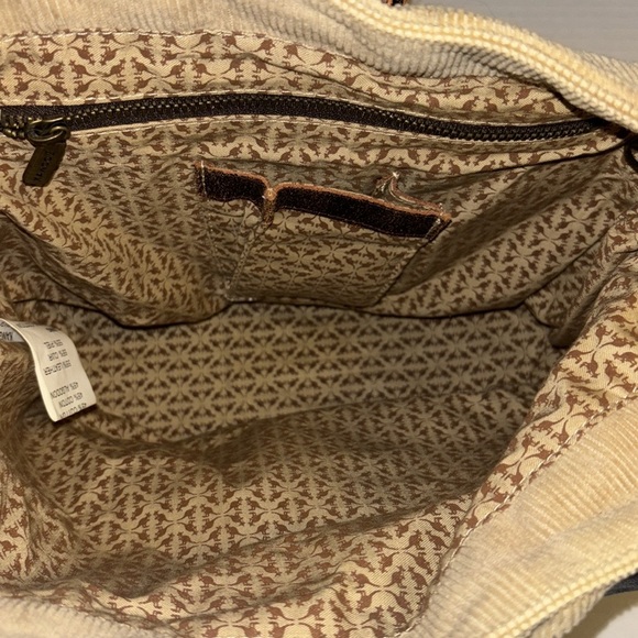 KANGOL BEIGE CORDUROY AND DARK BROWN LEATHER CROSSBODY/MESSENGER BAG ADJUSTABLE - Picture 10 of 14